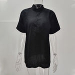 Cargar imagen en el visor de la galería, Camisa De Lino Y Algodón Para Hombre Camiseta Negra Con Cuello Levantado
