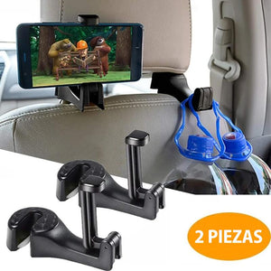 Gancho trasero para asiento de coche con soporte para teléfono móvil (2 piezas)