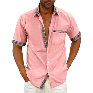Camisa casual de verano con cuello de cuadros para hombre