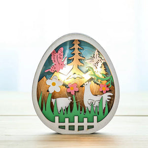 Decoración Pascua conejito de madera con luz LED