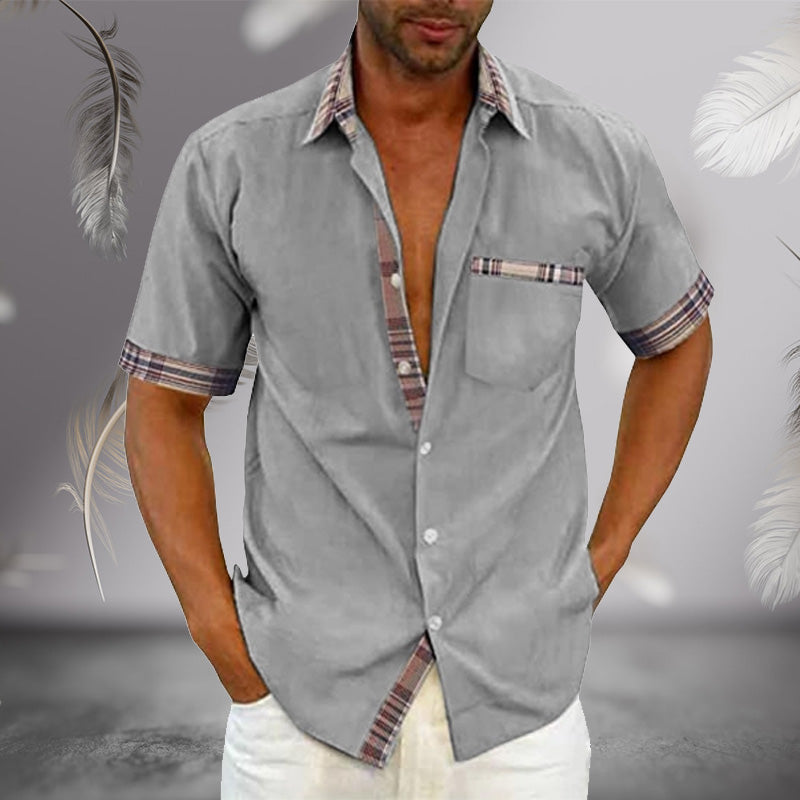 Camisa casual de verano con cuello de cuadros para hombre