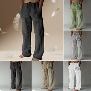 Pantalones casuales con cordón suelto de color sólido elástico