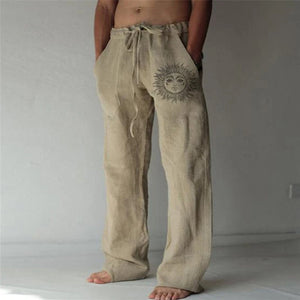 Pantalones casuales con cordón suelto de color sólido elástico